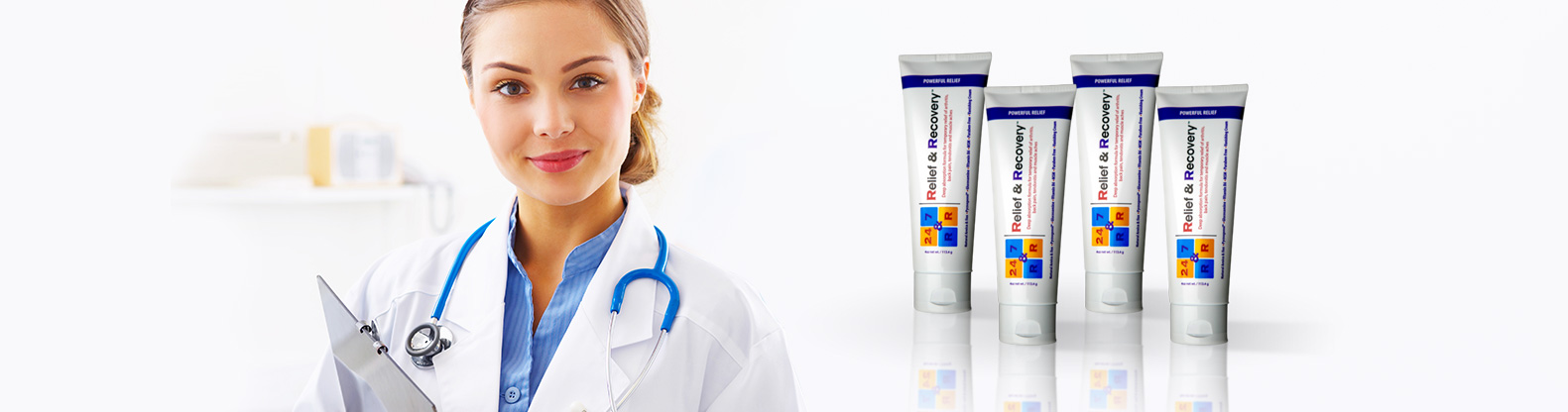 24/7 Relief & Recovery — professional doctor with product